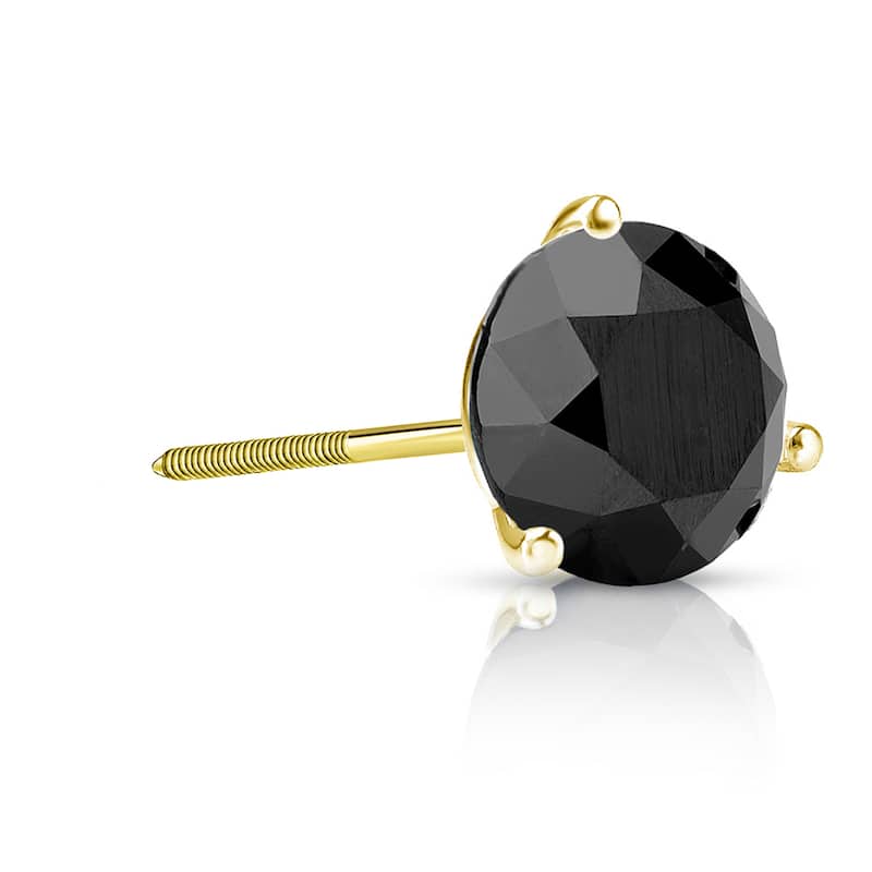 Auriya 14k Gold 1ct TDW 3-Prong Martini Round SINGLE (1) Black Diamond Stud Earring