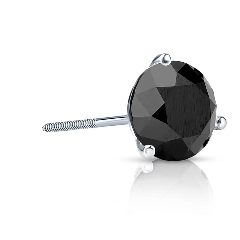 Auriya 14k Gold 1ct TDW 3-Prong Martini Round SINGLE (1) Black Diamond Stud Earring