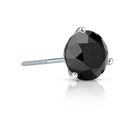 Auriya 14k Gold 1ct TDW 3-Prong Martini Round SINGLE (1) Black Diamond Stud Earring