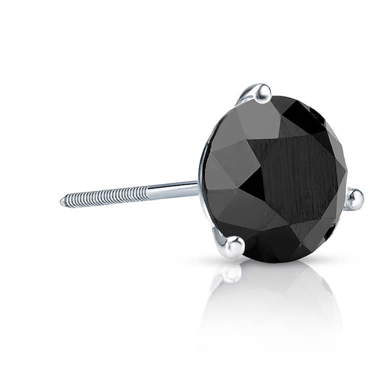 Auriya 14k Gold 1 1/4ct TDW 3-Prong Round SINGLE (1) Black Diamond Stud Earring