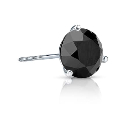 Auriya 14k Gold 1 1/4ct TDW 3-Prong Round SINGLE (1) Black Diamond Stud Earring