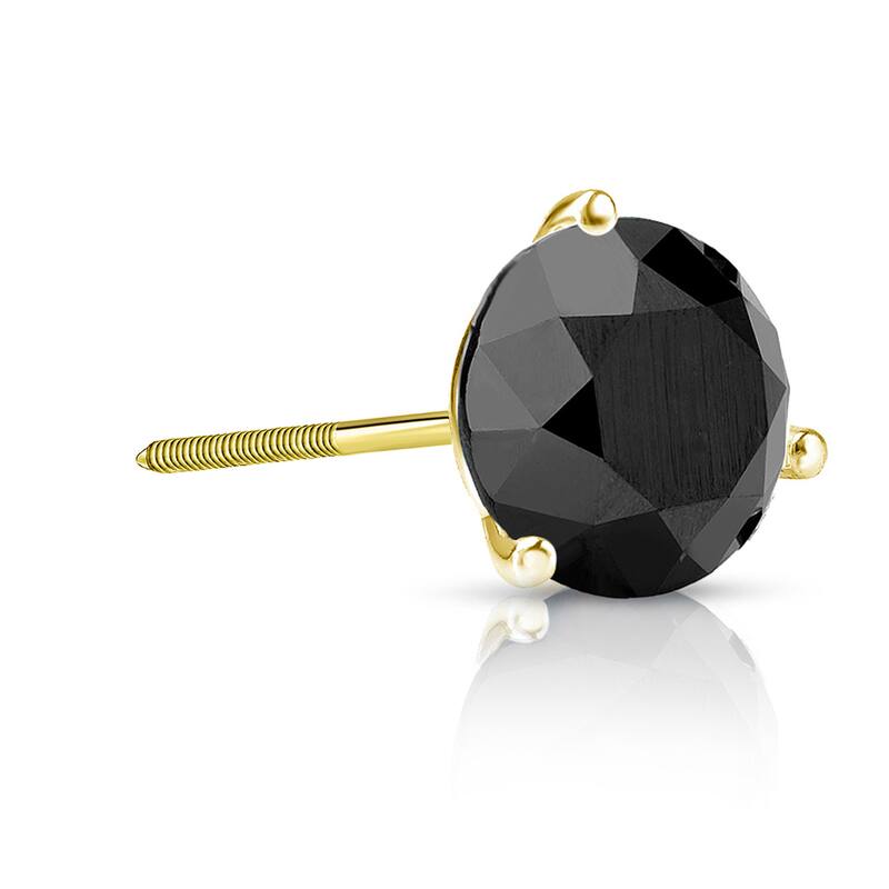 Auriya 14k Gold 1 1/4ct TDW 3-Prong Round SINGLE (1) Black Diamond Stud Earring