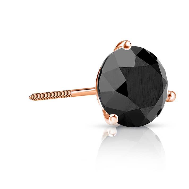 Auriya 14k Gold 1 1/4ct TDW 3-Prong Round SINGLE (1) Black Diamond Stud Earring