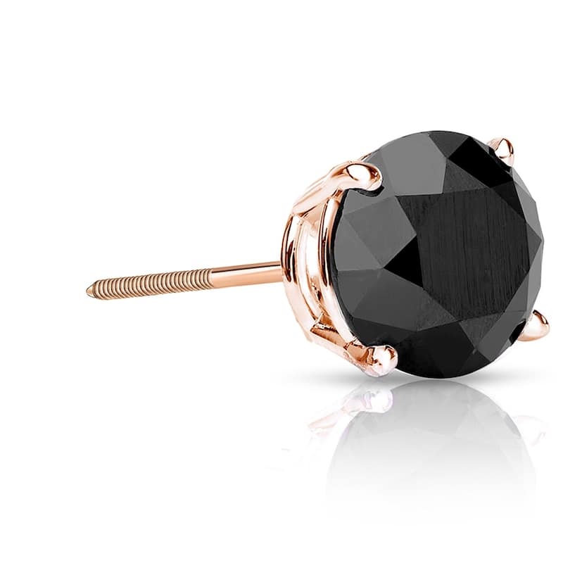 Auriya 1 1/2ctw Round Black Diamond SINGLE (1) Stud Earring 14k Gold - Rose