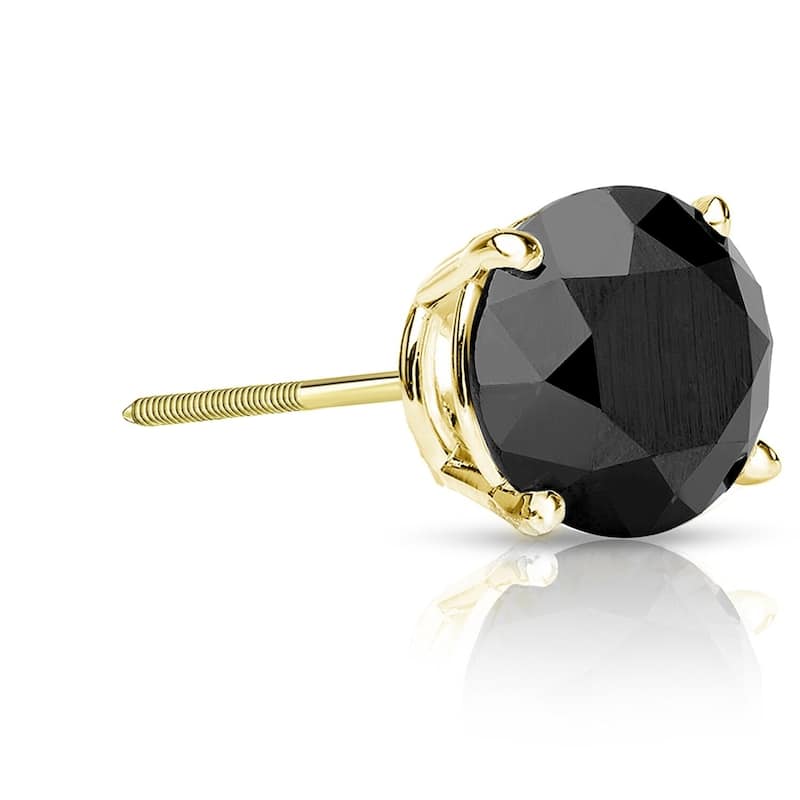 Auriya 1 1/2ctw Round Black Diamond SINGLE (1) Stud Earring 14k Gold - Yellow