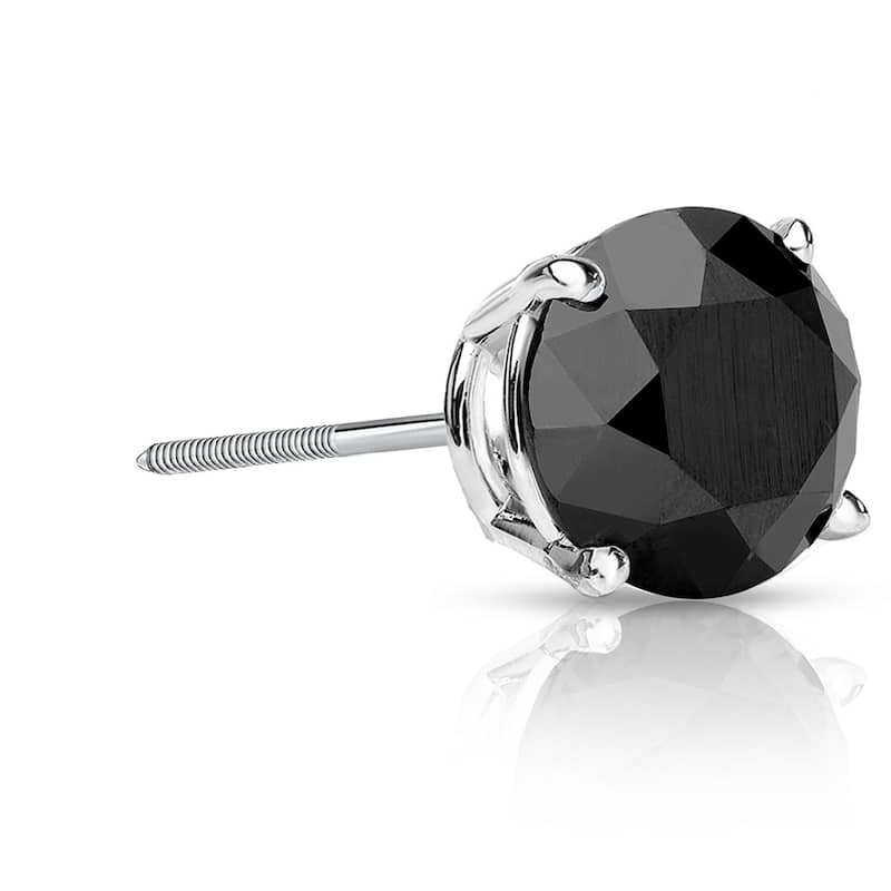 Auriya 1 1/2ctw Round Black Diamond SINGLE (1) Stud Earring 14k Gold - White