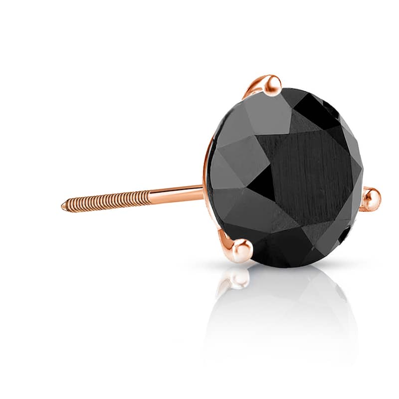 Auriya 14k Gold 2ct TDW 3-Prong Round SINGLE (1) Black Diamond Stud Earring