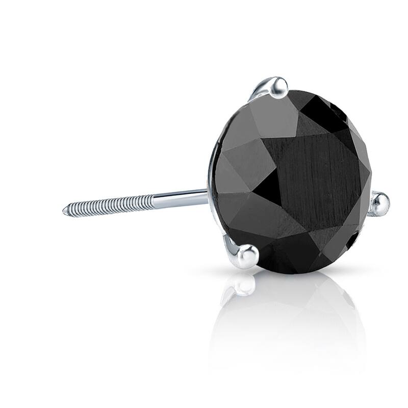 Auriya 14k Gold 2ct TDW 3-Prong Round SINGLE (1) Black Diamond Stud Earring