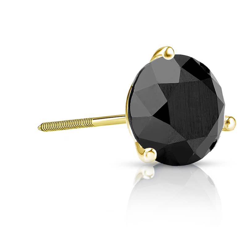 Auriya 14k Gold 2ct TDW 3-Prong Round SINGLE (1) Black Diamond Stud Earring