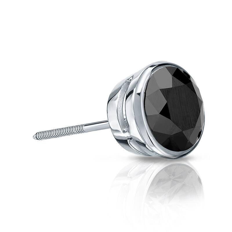Auriya 1/4ctw Bezel-Set Round Black Diamond SINGLE (1) Stud Earring 14k Gold - White