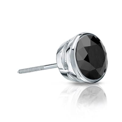 Auriya 1/4ctw Bezel-Set Round Black Diamond SINGLE (1) Stud Earring 14k Gold