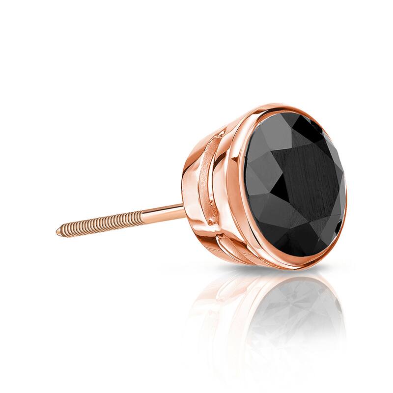 Auriya 1/4ctw Bezel-Set Round Black Diamond SINGLE (1) Stud Earring 14k Gold - Rose