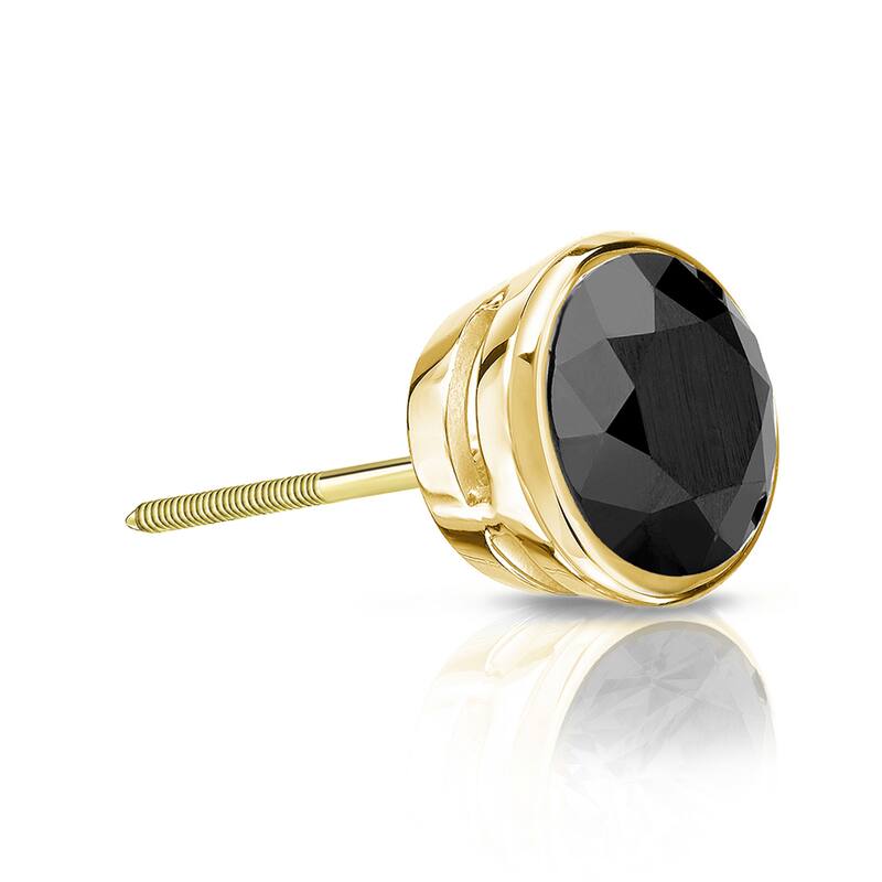 Auriya 1/4ctw Bezel-Set Round Black Diamond SINGLE (1) Stud Earring 14k Gold - Yellow