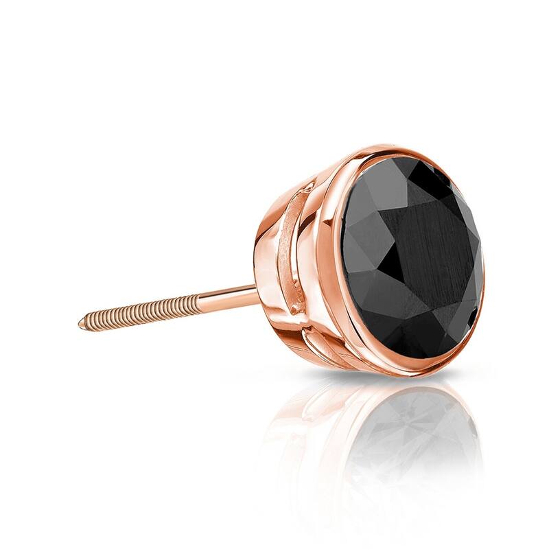 Auriya 1/4ctw Bezel-Set Round Black Diamond SINGLE (1) Stud Earring 14k Gold