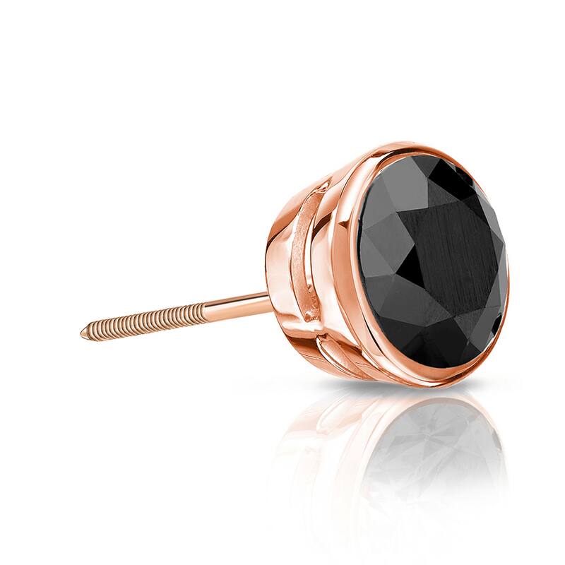 Auriya 1/3ctw Bezel-Set Round Black Diamond SINGLE (1) Stud Earring 14k Gold - Rose