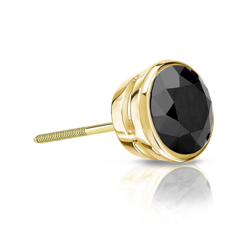 Auriya 1/3ctw Bezel-Set Round Black Diamond SINGLE (1) Stud Earring 14k Gold