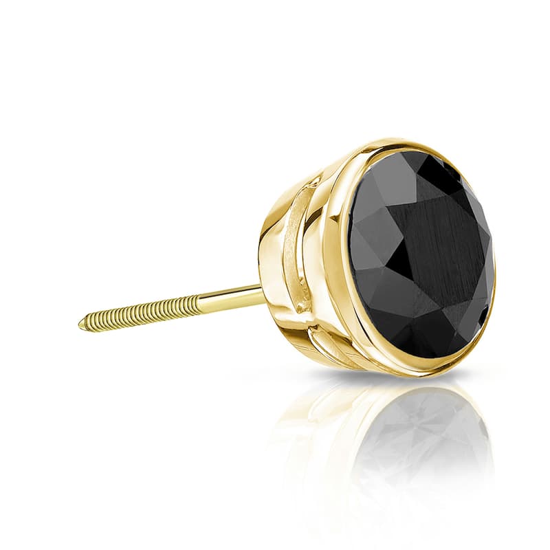 Auriya 1/3ctw Bezel-Set Round Black Diamond SINGLE (1) Stud Earring 14k Gold - Yellow