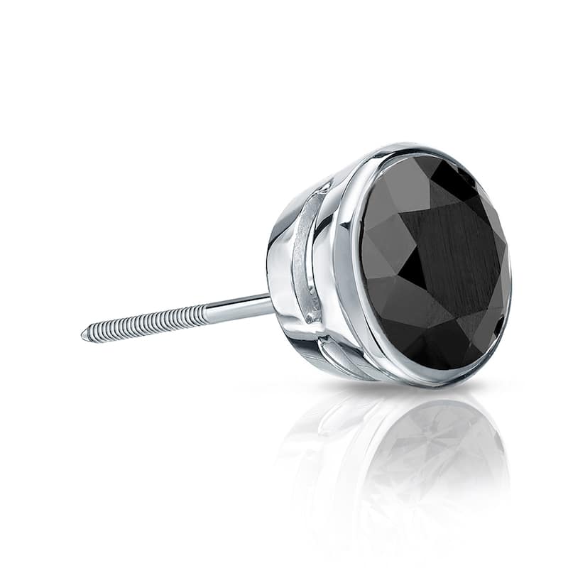Auriya 1/3ctw Bezel-Set Round Black Diamond SINGLE (1) Stud Earring 14k Gold - White