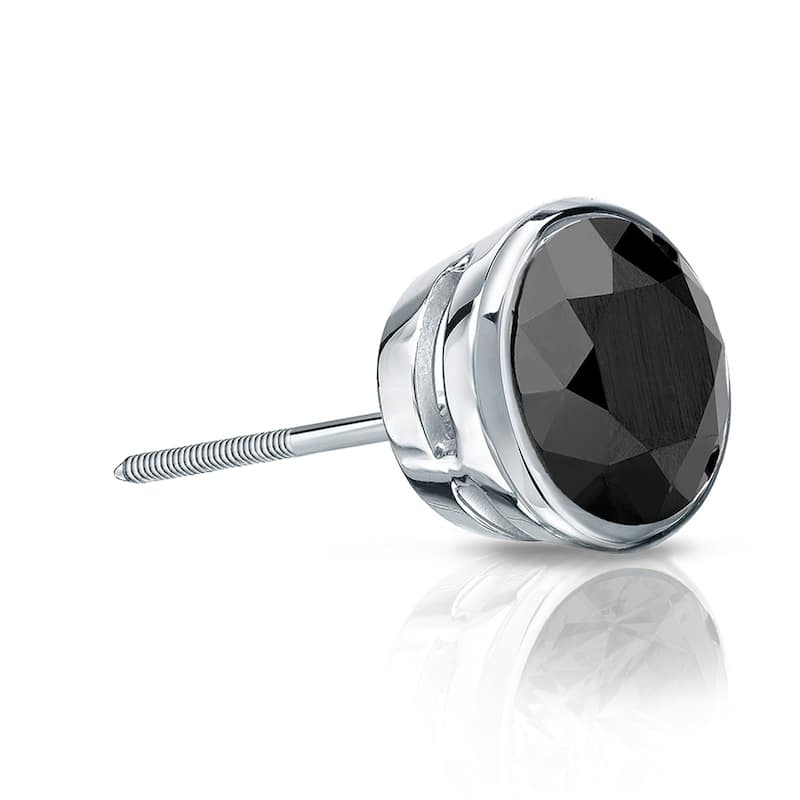Auriya 1/2ctw Bezel-Set Round Black Diamond SINGLE (1) Stud Earring 14k Gold - White