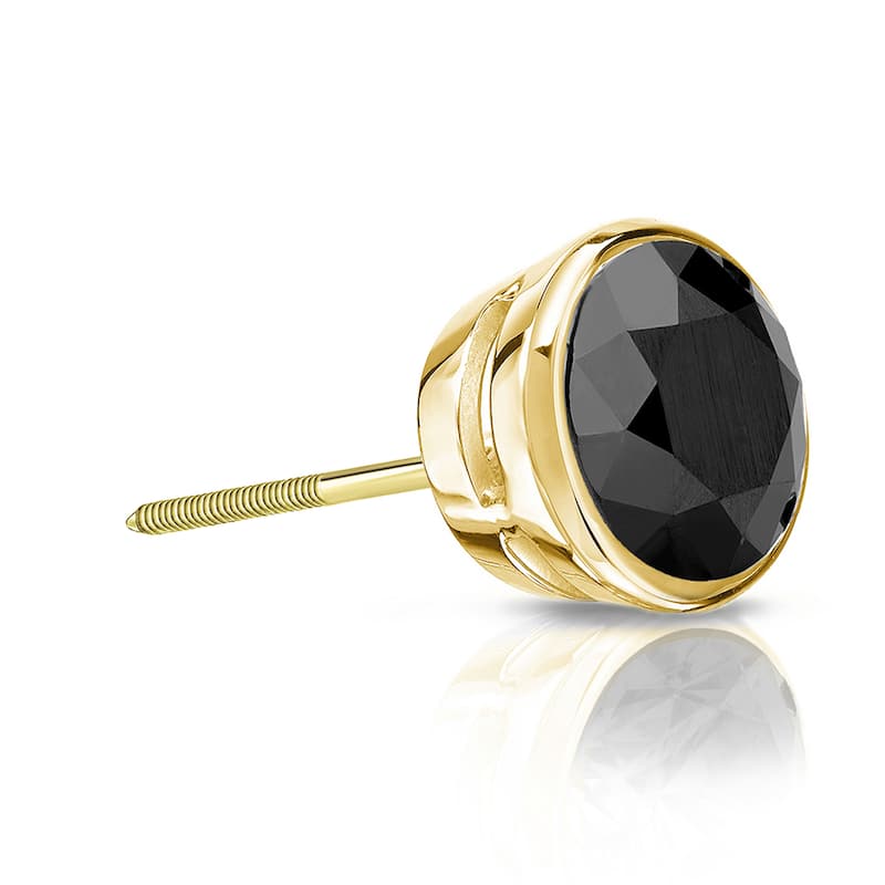 Auriya 1/2ctw Bezel-Set Round Black Diamond SINGLE (1) Stud Earring 14k Gold - Yellow