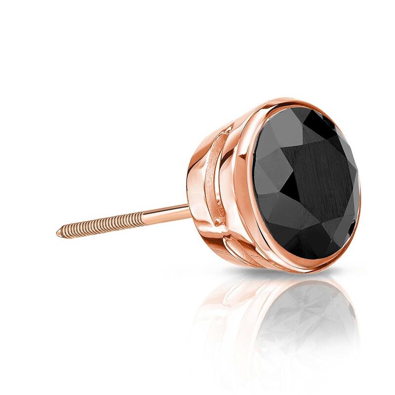 Auriya 1/2ctw Bezel-Set Round Black Diamond SINGLE (1) Stud Earring 14k Gold