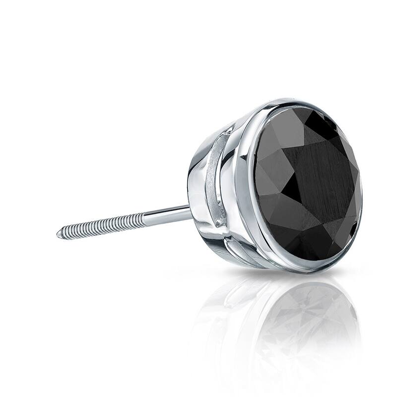 Auriya 1/2ctw Bezel-Set Round Black Diamond SINGLE (1) Stud Earring 14k Gold