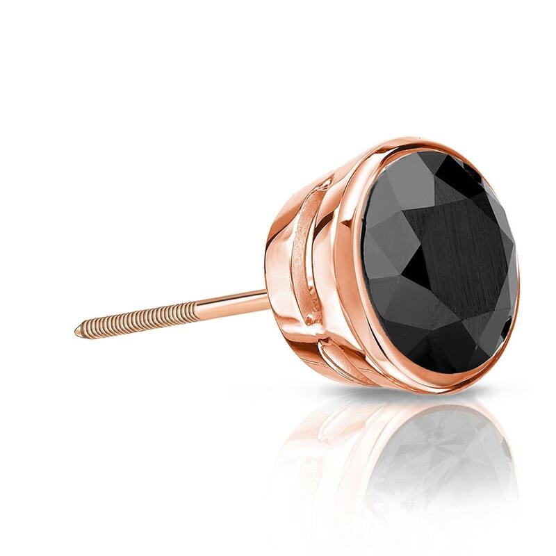 Auriya 3/4ctw Bezel-Set Round Black Diamond SINGLE (1) Stud Earring 14k Gold - Rose
