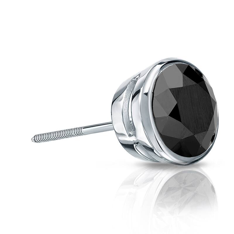 Auriya 3/4ctw Bezel-Set Round Black Diamond SINGLE (1) Stud Earring 14k Gold