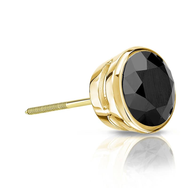 Auriya 3/4ctw Bezel-Set Round Black Diamond SINGLE (1) Stud Earring 14k Gold - Yellow