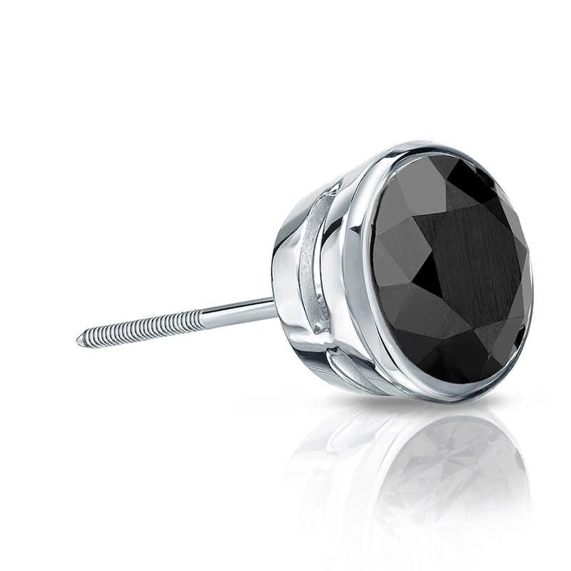 Auriya 3/4ctw Bezel-Set Round Black Diamond SINGLE (1) Stud Earring 14k Gold - White