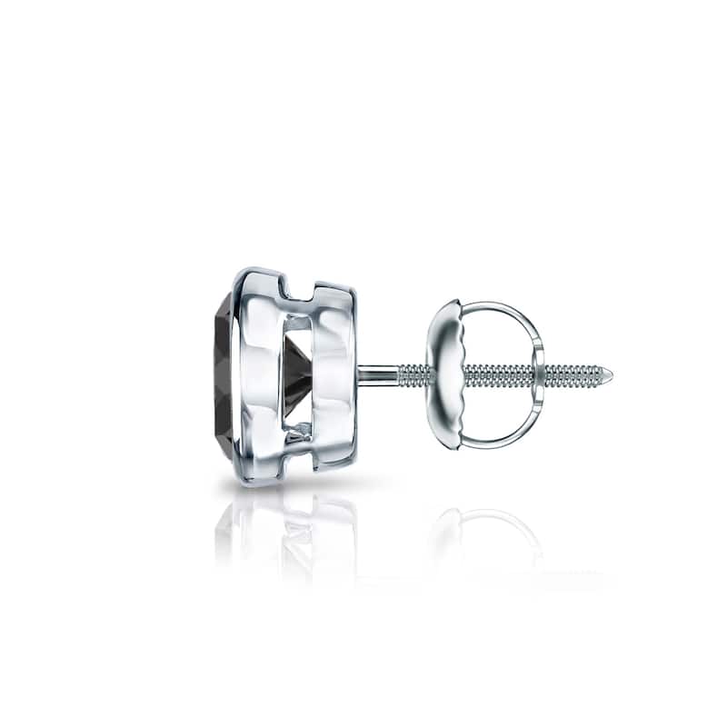 Auriya 3/4ctw Bezel-Set Round Black Diamond SINGLE (1) Stud Earring 14k Gold