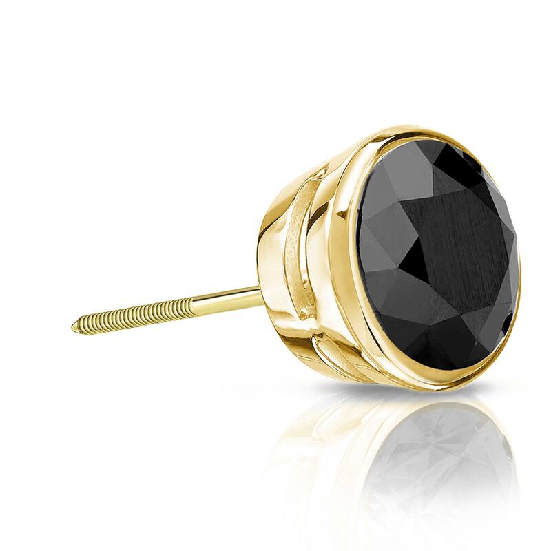 Auriya 14k Gold 1ct TDW Bezel-Set Round SINGLE (1) Black Diamond Stud Earring - Yellow