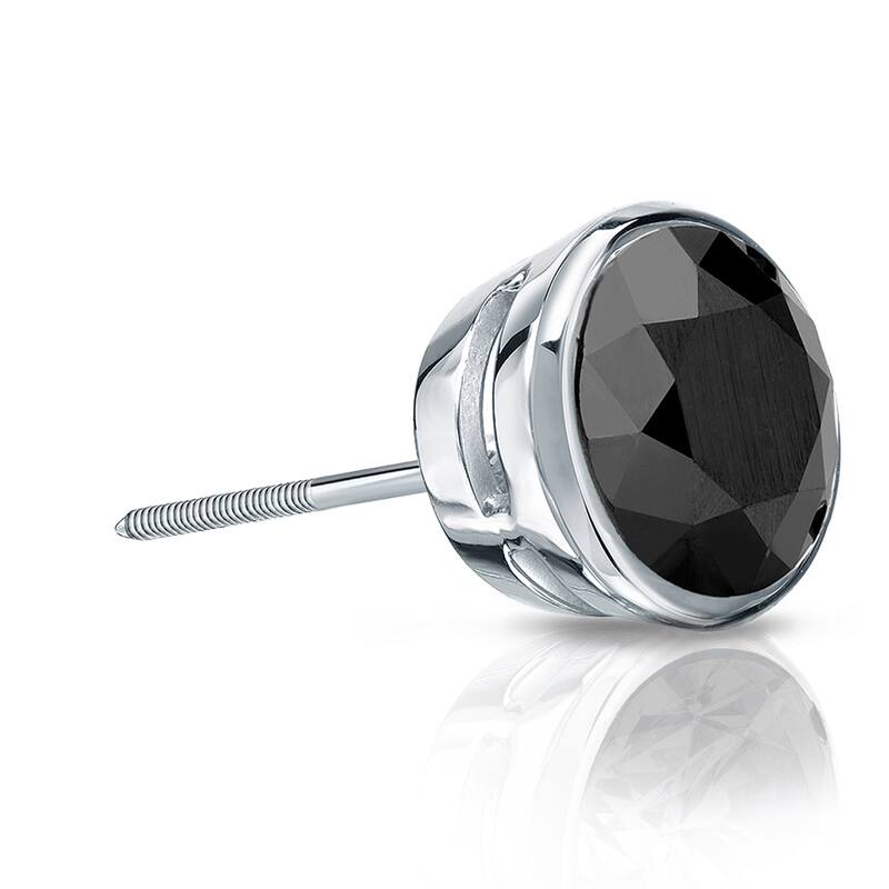 Auriya 14k Gold 1ct TDW Bezel-Set Round SINGLE (1) Black Diamond Stud Earring - White
