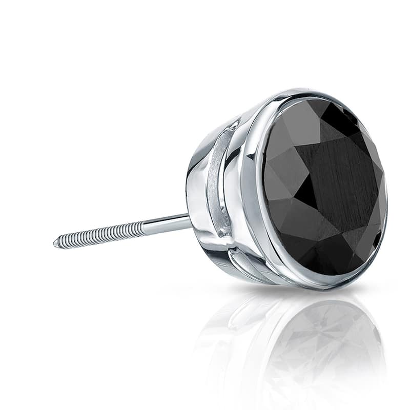 Auriya 14k Gold 1 1/4ct TDW Bezel-Set Round SINGLE (1) Black Diamond Stud Earring