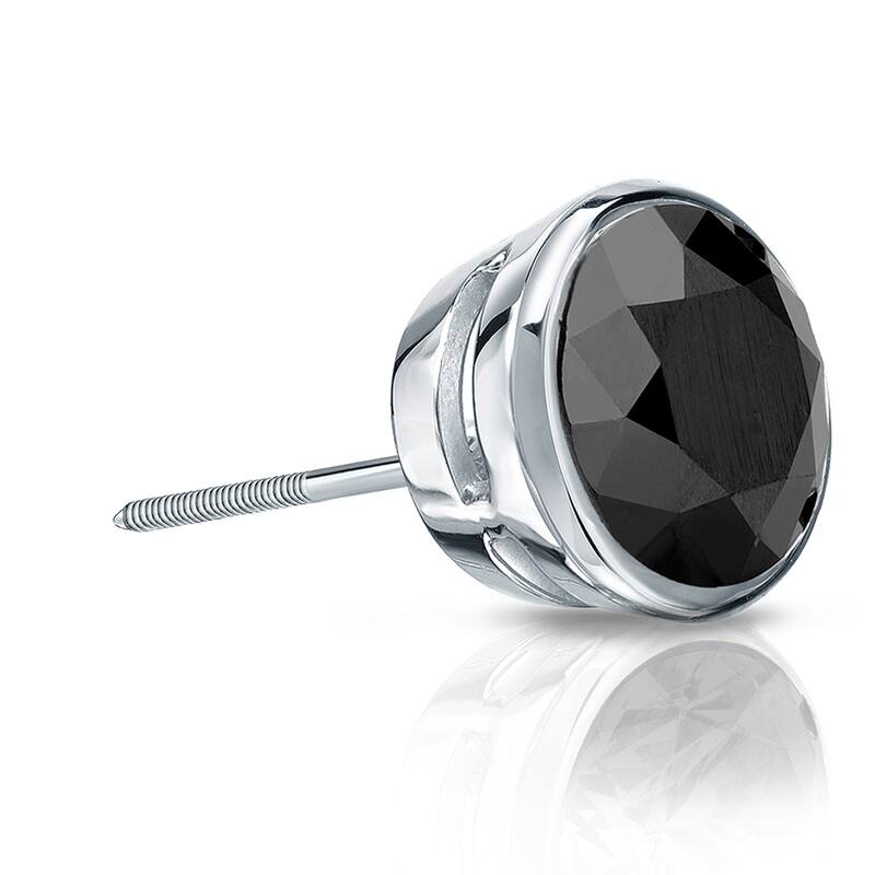 Auriya 1 1/2ctw Bezel-Set Round Black Diamond SINGLE (1) Stud Earring 14k Gold