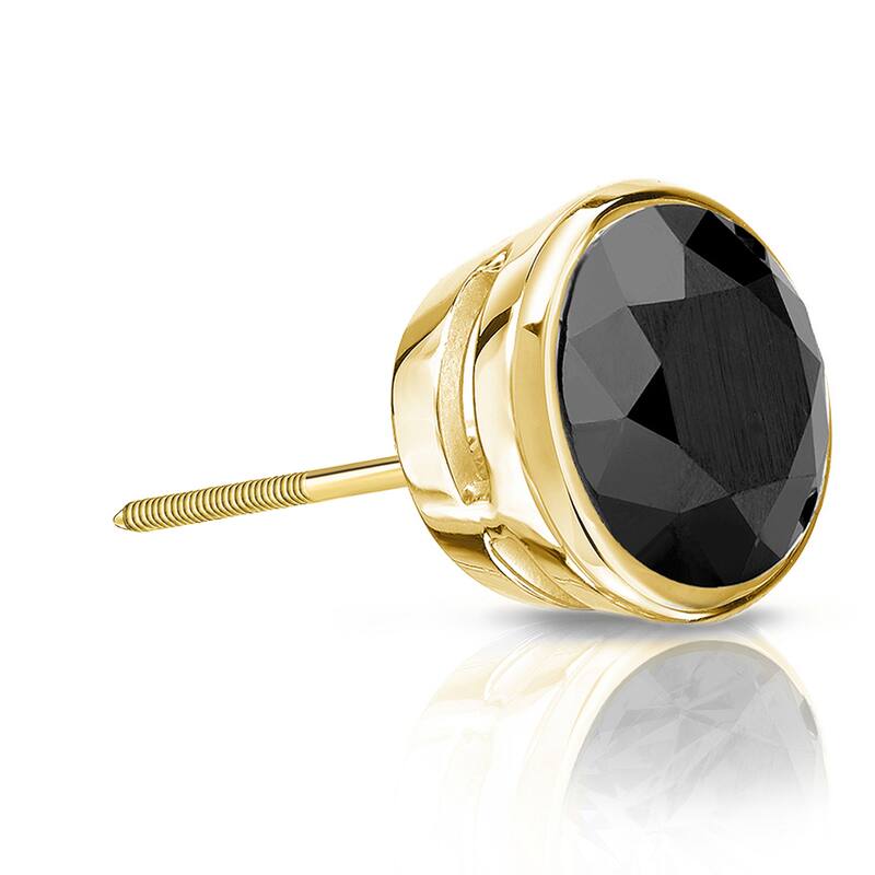 Auriya 1 1/2ctw Bezel-Set Round Black Diamond SINGLE (1) Stud Earring 14k Gold