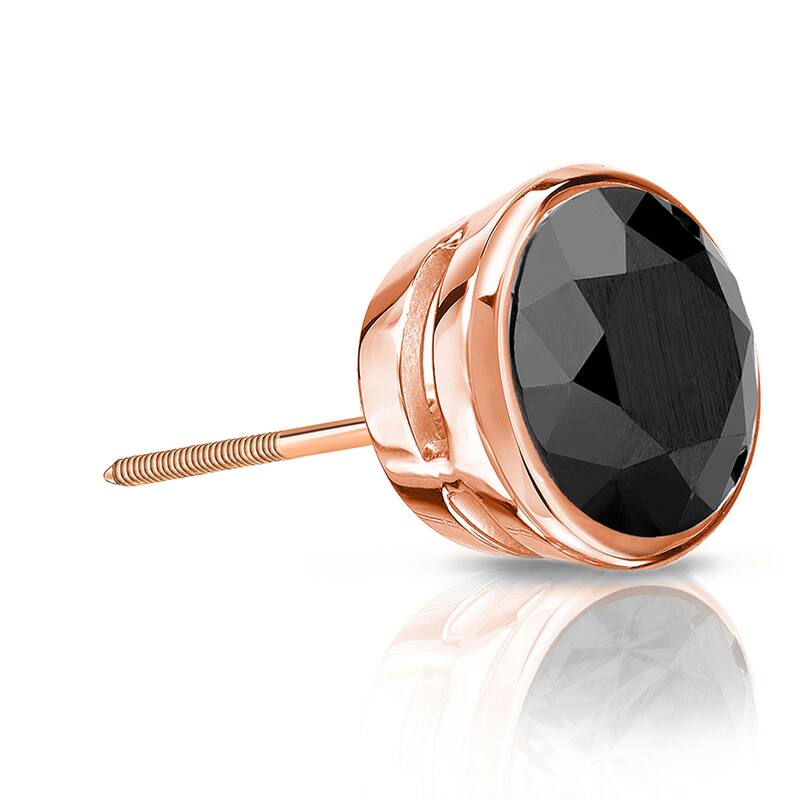 Auriya 1 1/2ctw Bezel-Set Round Black Diamond SINGLE (1) Stud Earring 14k Gold
