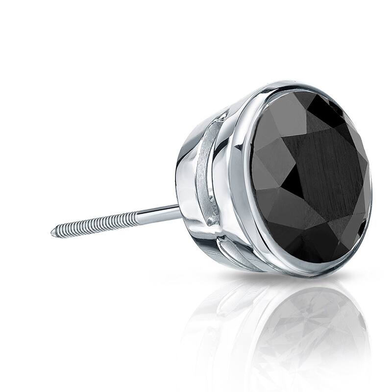 Auriya 1 1/2ctw Bezel-Set Round Black Diamond SINGLE (1) Stud Earring 14k Gold - White