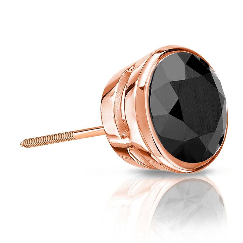 Auriya 14k Gold 2ct TDW Bezel Screw-Back Round Black Diamond Single Stud Earring
