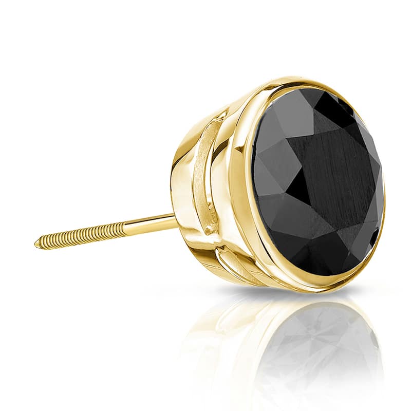 Auriya 14k Gold 2ct TDW Bezel Screw-Back Round Black Diamond Single Stud Earring