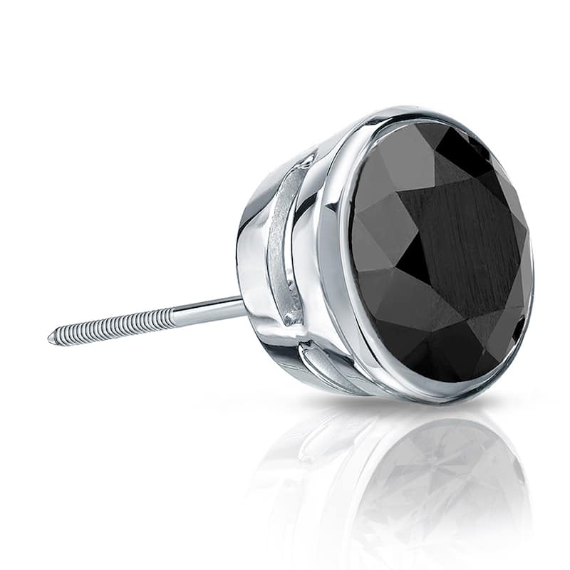 Auriya 14k Gold 2ct TDW Bezel Screw-Back Round Black Diamond Single Stud Earring
