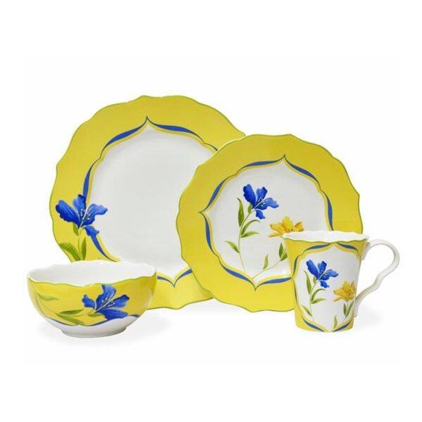 222 Fifth French Garden 16-piece Yellow and White Porcelain