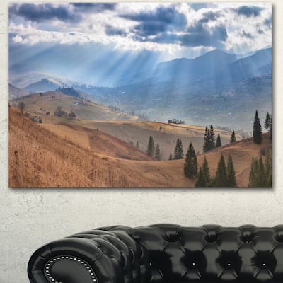 Designart "Beautiful Mountain Village View" Large Landscape Canvas Art - Blue