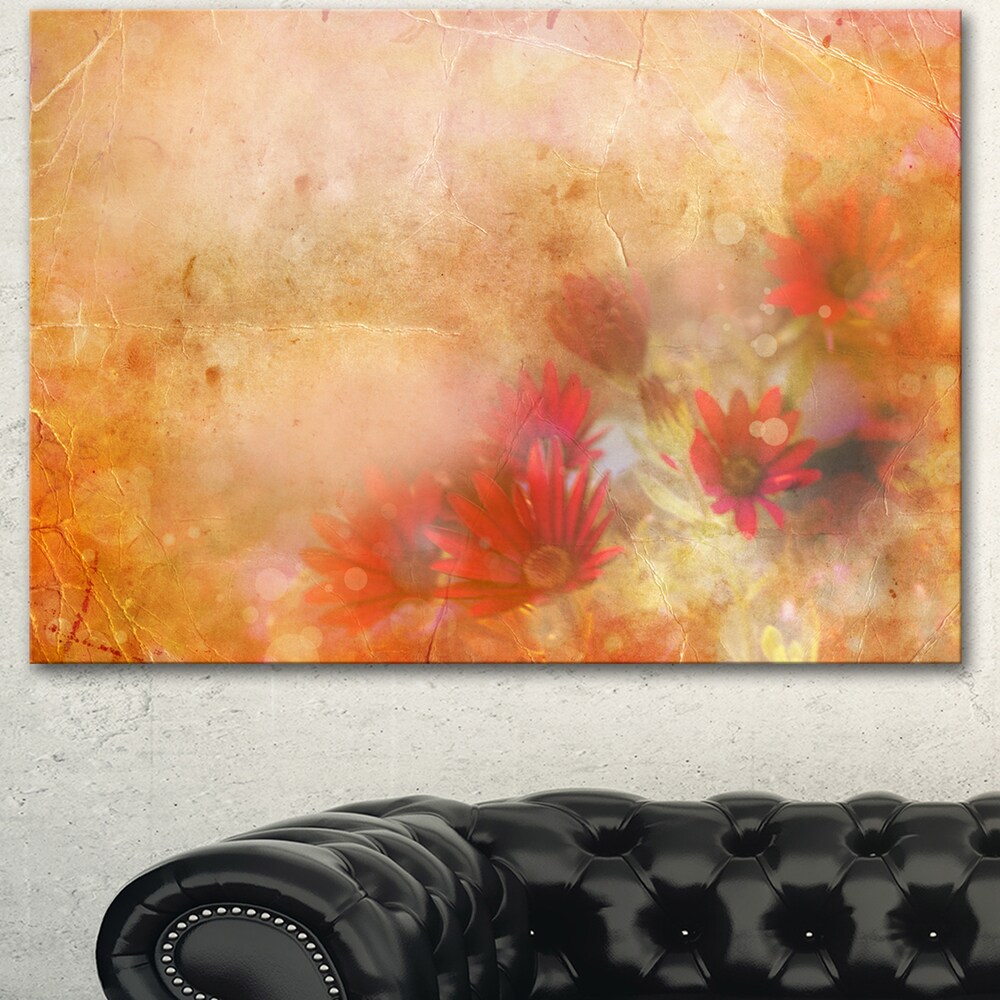 Designart Red and Pink Flowers on Brown Large Floral Canvas