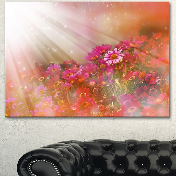 Designart 'Little Red and Pink Flowers Spring' Large Floral Canvas Artwork