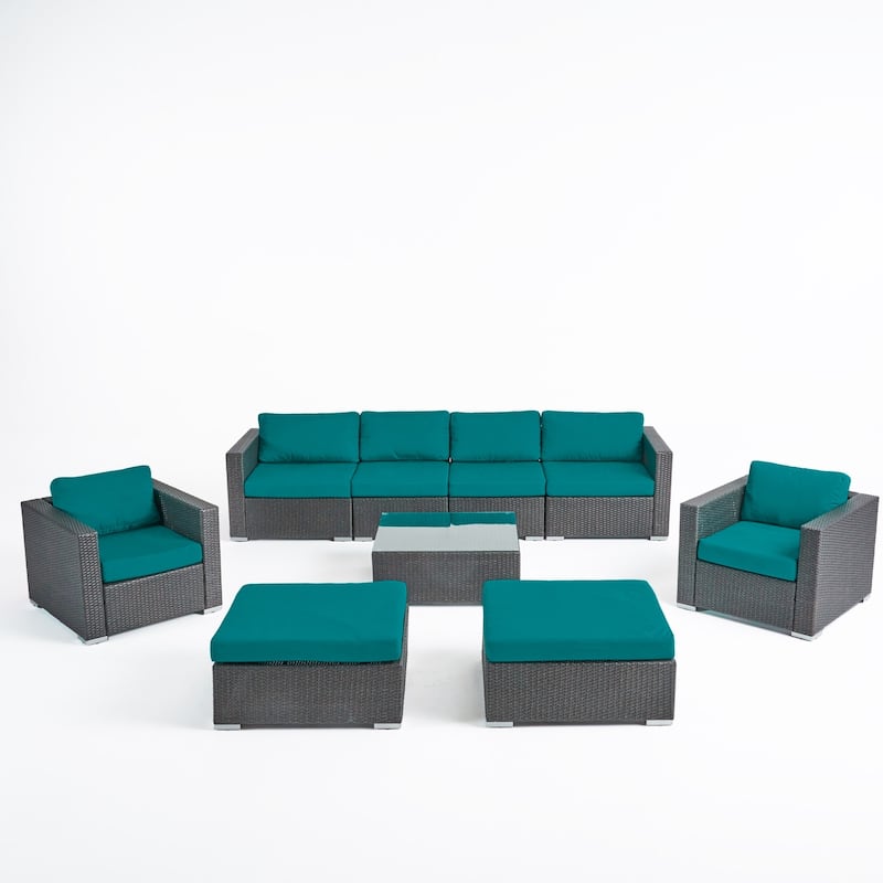 Santa Rosa Outdoor Wicker 9-Piece Sectional Sofa with Cushions by Christopher Knight Home