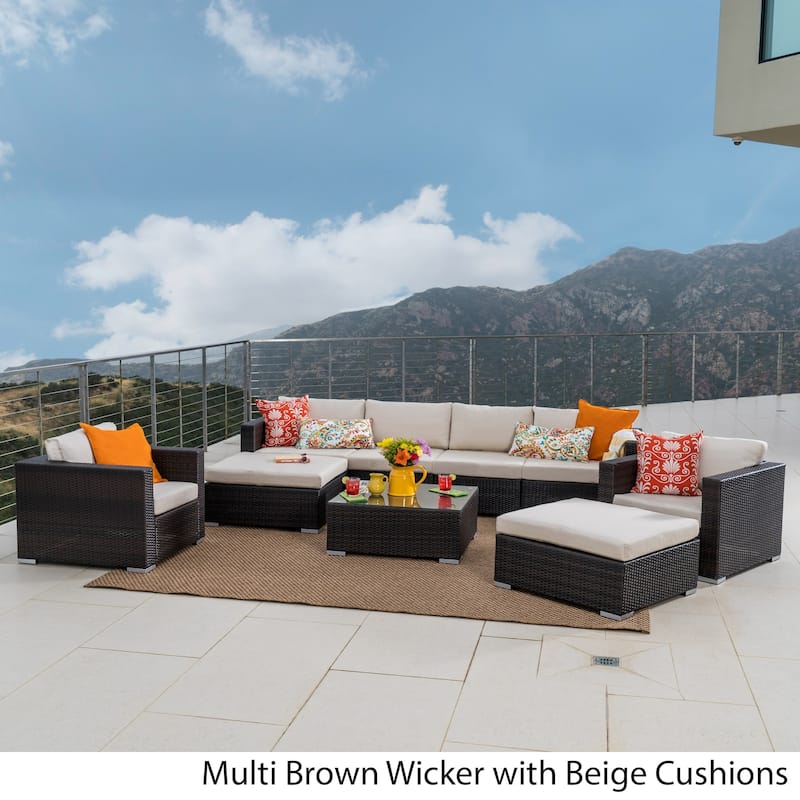 Santa Rosa Outdoor Wicker 9-Piece Sectional Sofa with Cushions by Christopher Knight Home