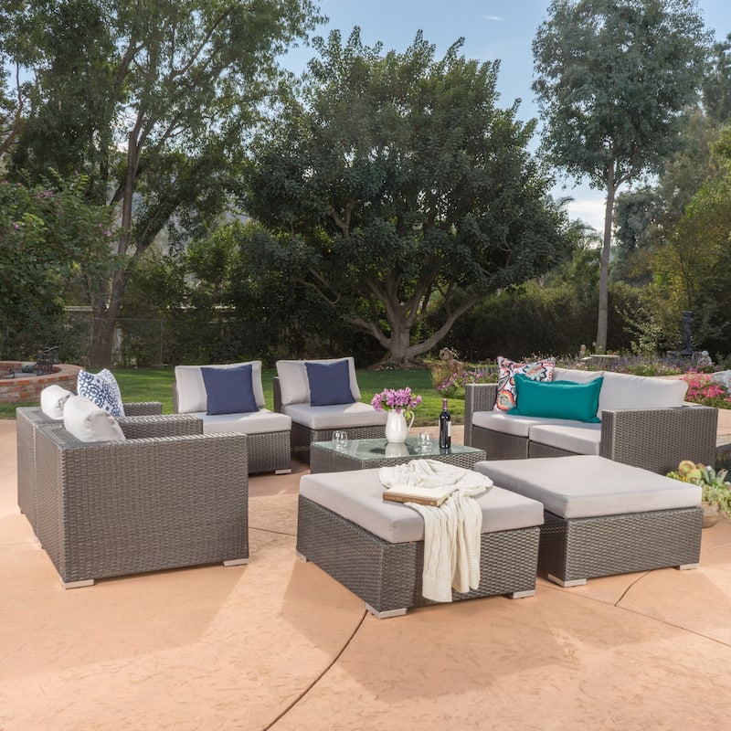 Santa Rosa Outdoor Wicker 9-Piece Sectional Sofa with Cushions by Christopher Knight Home