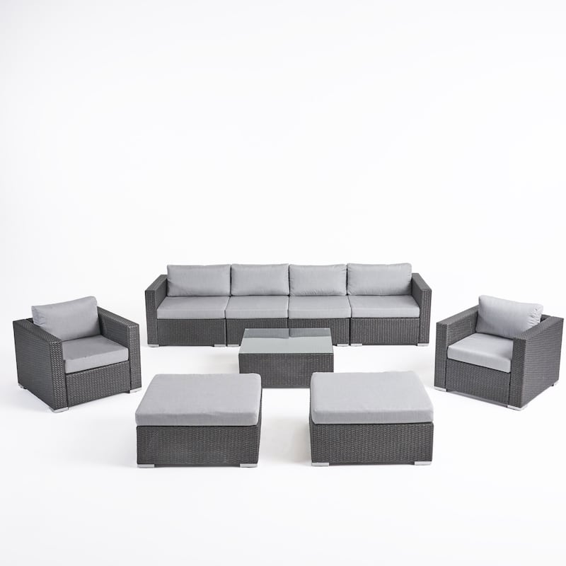 Santa Rosa Outdoor Wicker 9-Piece Sectional Sofa with Cushions - Gray/Sunbrella Canvas Granite