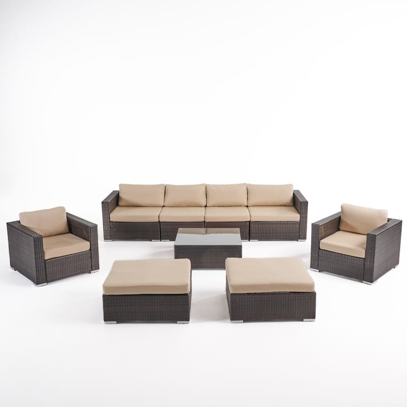 Santa Rosa Outdoor Wicker 9-Piece Sectional Sofa with Cushions by Christopher Knight Home